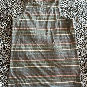 Striped Ribbed Tank Top in Olive with Pastel Stripes